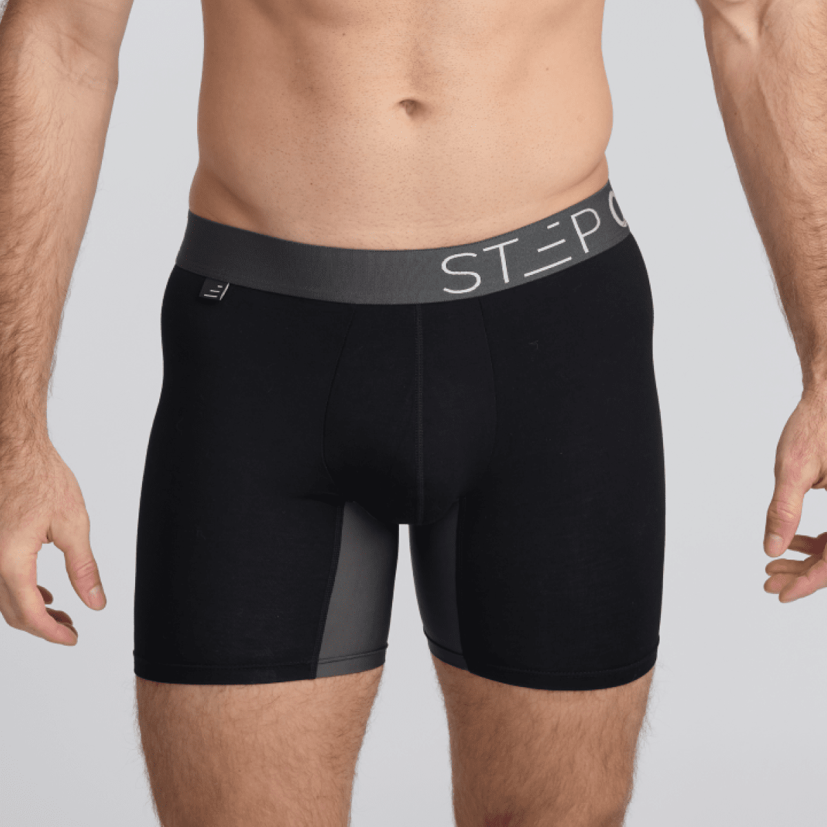 Men's Bamboo Underwear Boxers in black and grey - Model:Skyler