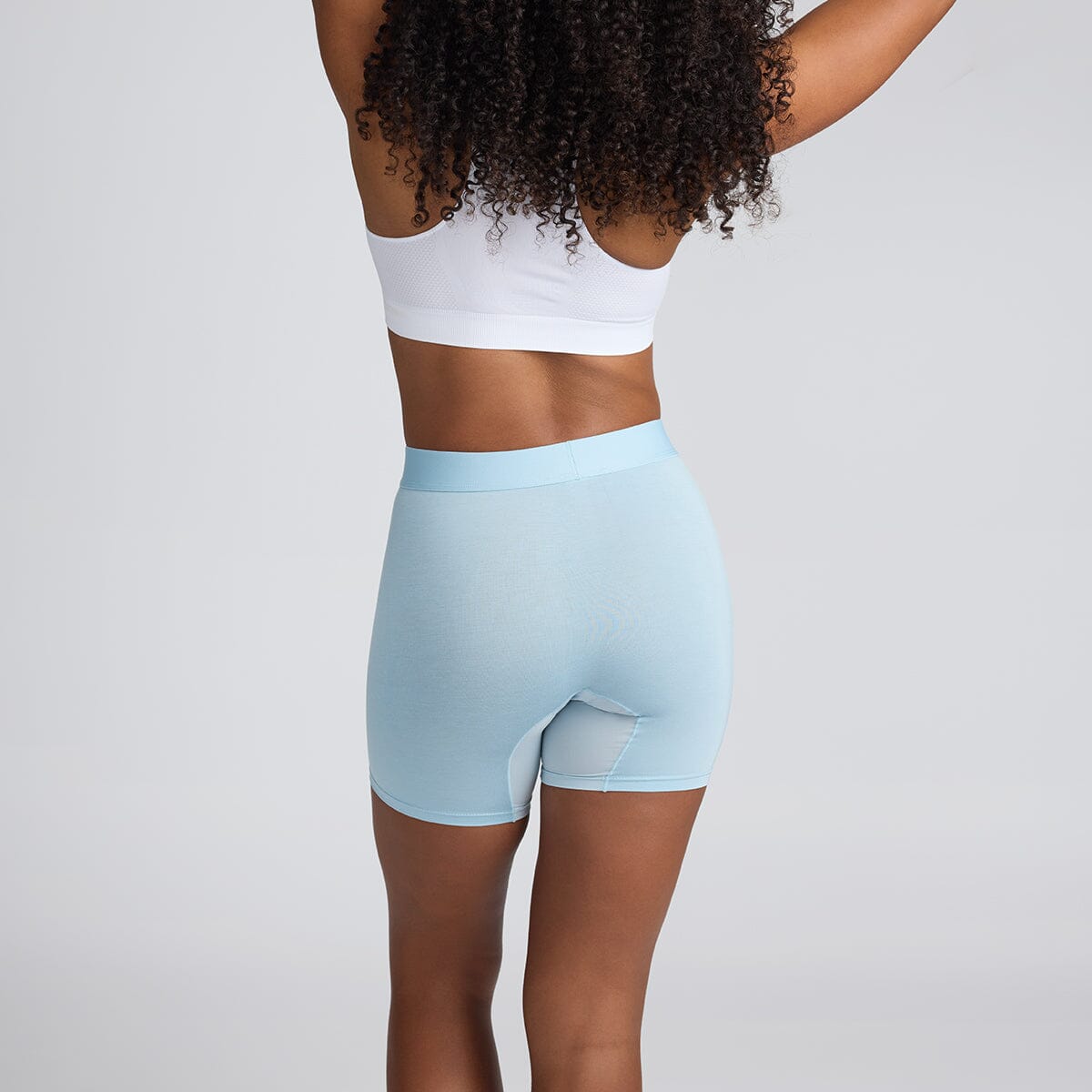 Women's Bamboo Underwear Body Short in Light Blue - Model:Yolanda