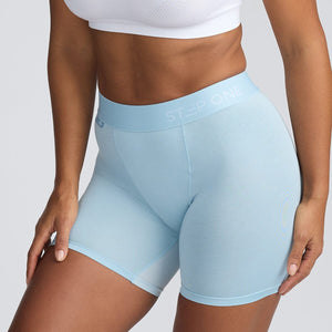 Women's Bamboo Underwear Body Short in Light Blue - Model:Yolanda