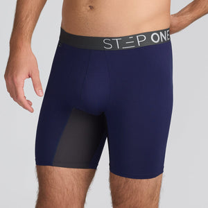 Boxer Brief Dark Blue Men's Underwear with Black Panels - Model:Angus