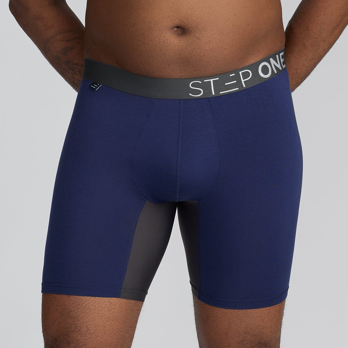 Boxer Brief Dark Blue Men's Underwear with Black Panels - Model:Corey