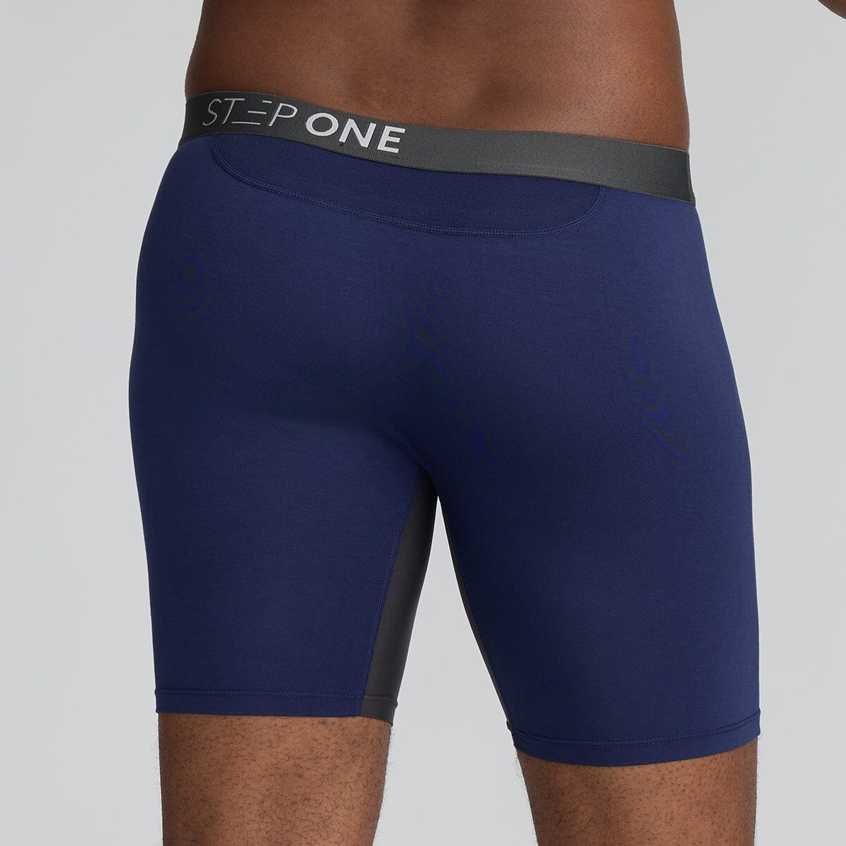 Boxer Brief Dark Blue Men's Underwear with Black Panels - Model:Corey