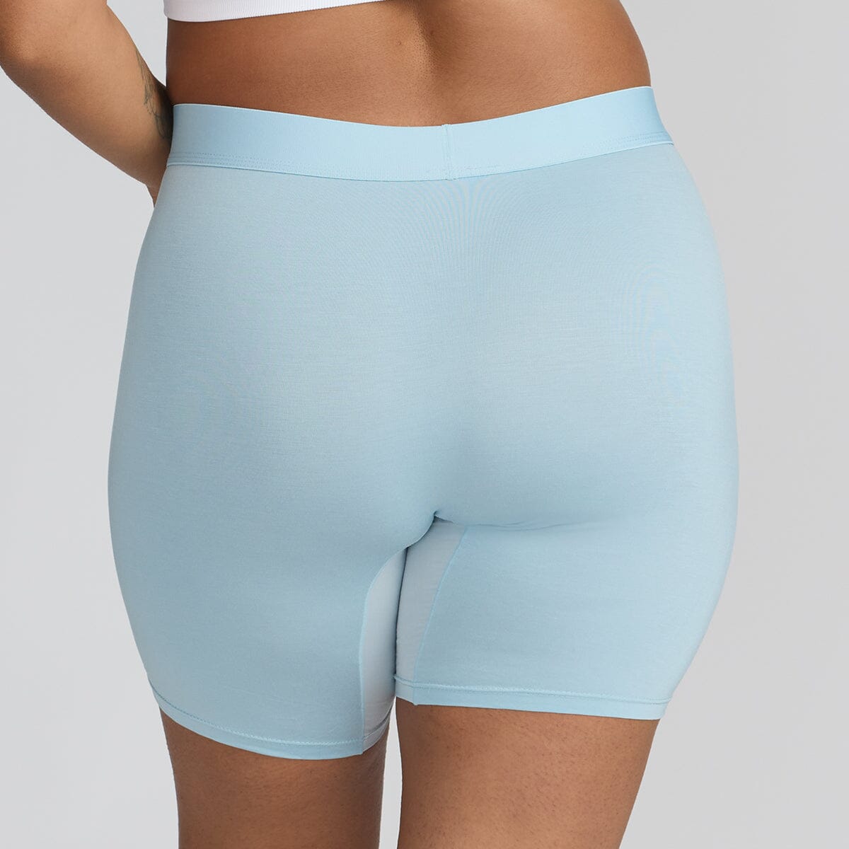 Women's Bamboo Underwear Body Short in Light Blue - Model:Fabiana