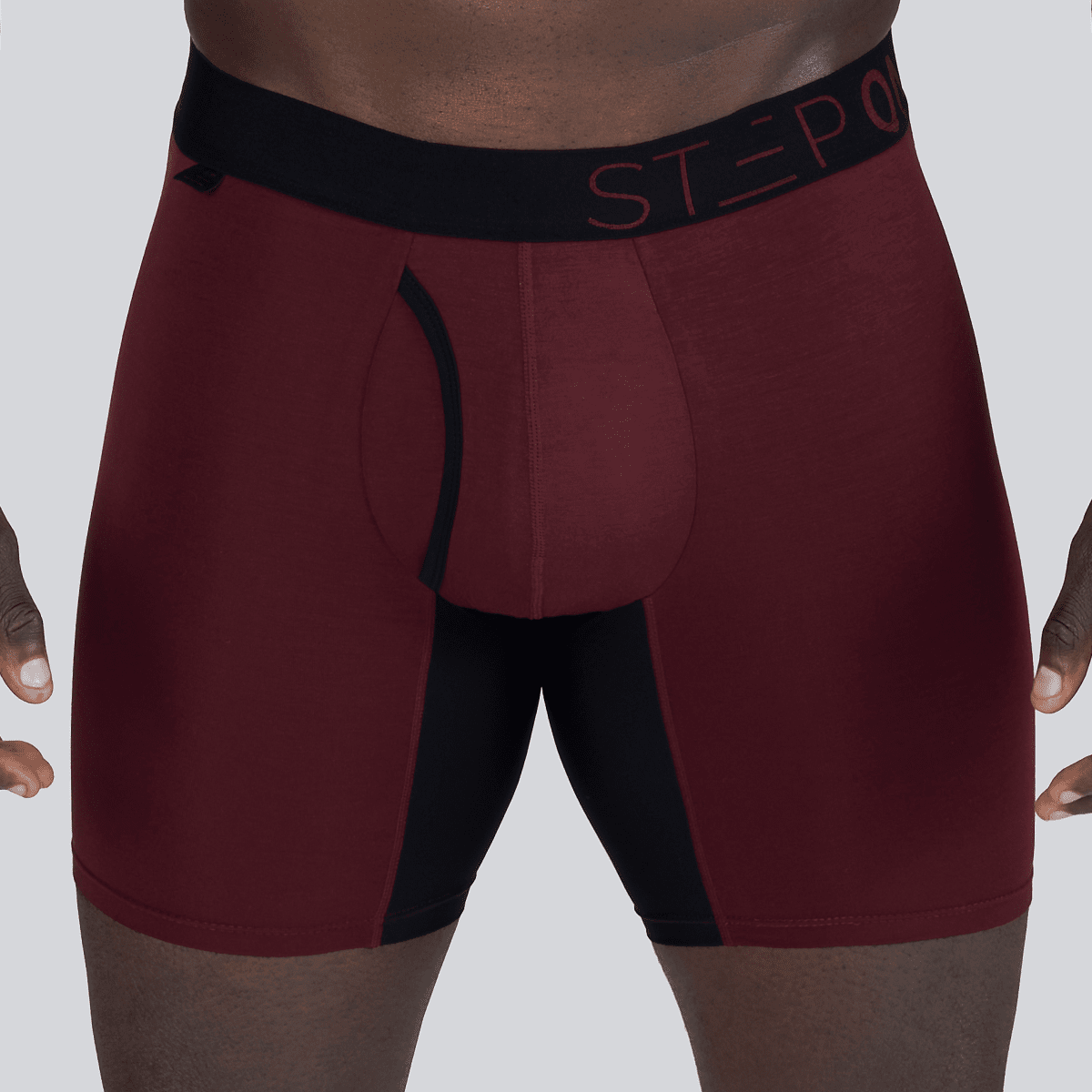Boxer Brief Fly - Burgundy & Black - Bamboo Underwear  - Model:Baba