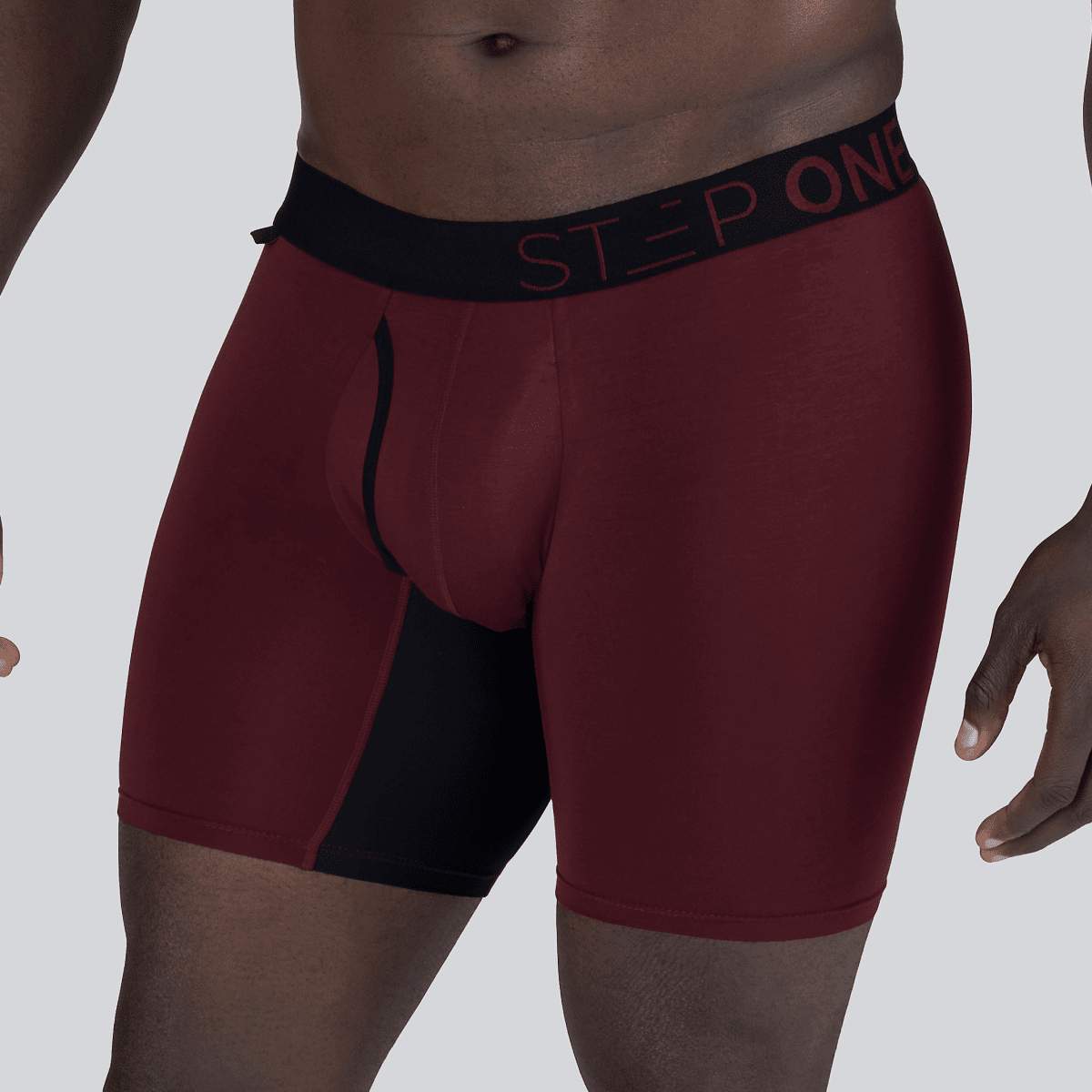 Boxer Brief Fly - Burgundy & Black - Bamboo Underwear  - Model:Baba