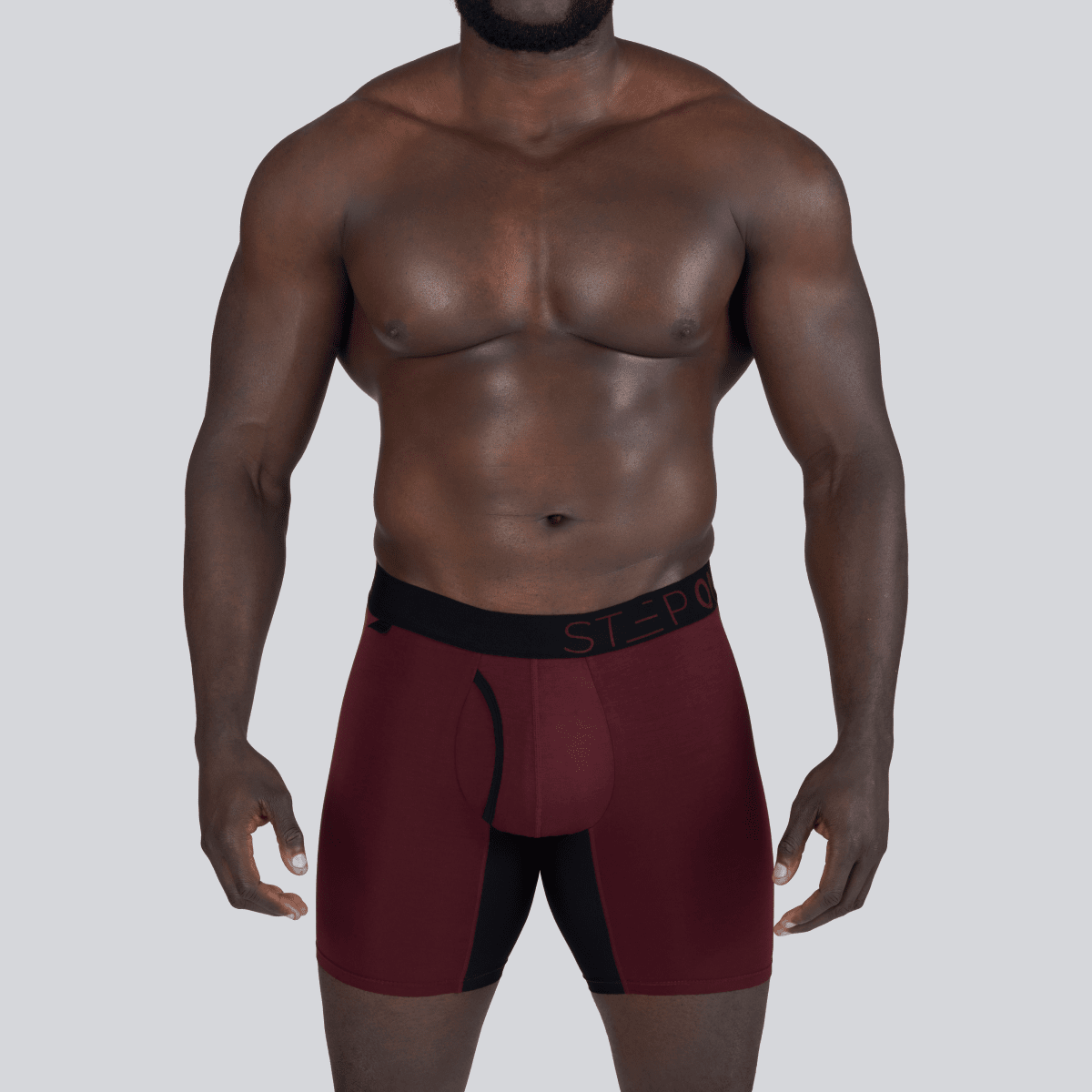 Boxer Brief Fly - Burgundy & Black - Bamboo Underwear - Model:Baba
