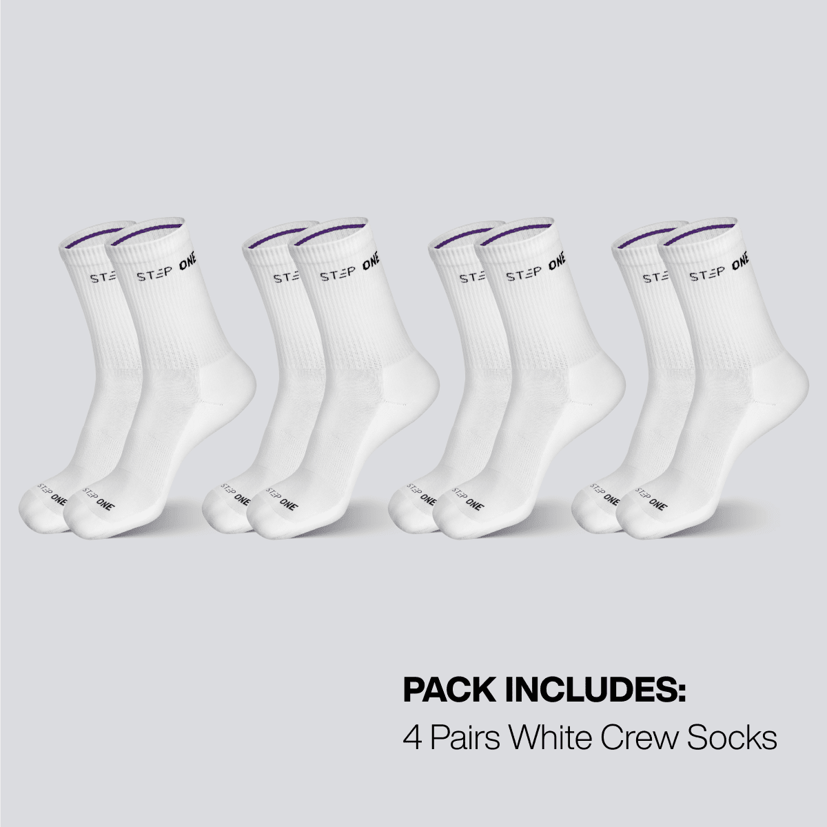 Crew Sock 4 Pack - White - Bamboo Underwear